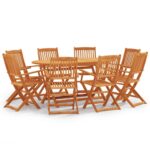 9-Piece Folding Outdoor Dining Set Solid Eucalyptus Wood Outdoor Patio Lounge Furniture