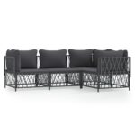 4-Piece Garden Lounge Set with Cushions Anthracite Steel