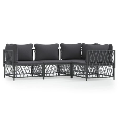 4-Piece Garden Lounge Set with Cushions Anthracite Steel