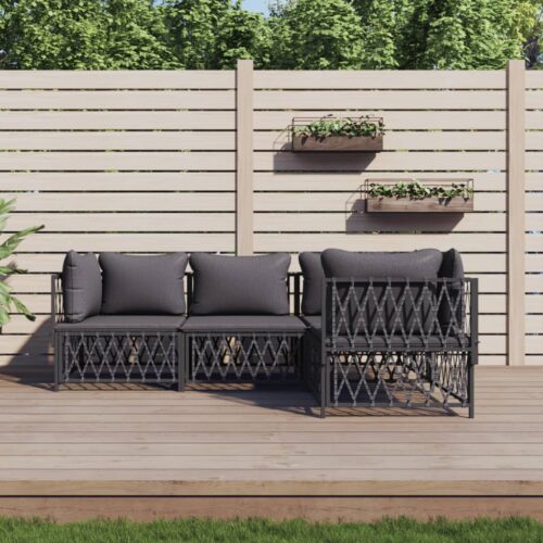 4-Piece Garden Lounge Set with Cushions Anthracite Steel - Image 9