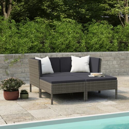 4-Piece Garden Lounge Set with Cushions Poly Rattan Wicker Outdoor Patio Furniture Grey - Image 7