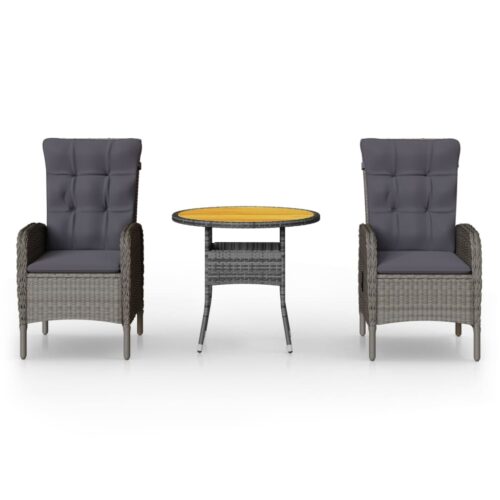 3-Piece Garden Bistro Set Poly Rattan Wicker Outdoor Patio Furniture Grey