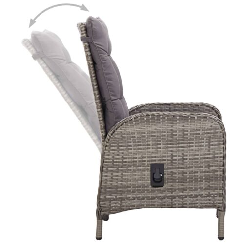 3-Piece Garden Bistro Set Poly Rattan Wicker Outdoor Patio Furniture Grey - Image 6