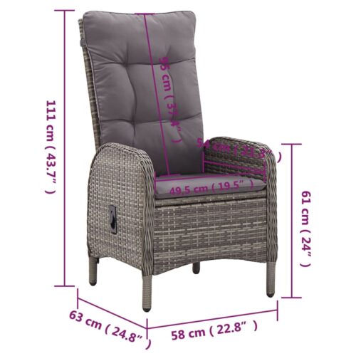 3-Piece Garden Bistro Set Poly Rattan Wicker Outdoor Patio Furniture Grey - Image 10