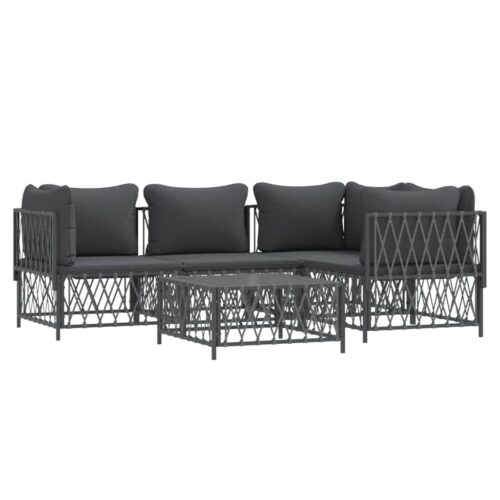 5-Piece Garden Lounge Set with Cushions Anthracite Steel - Image 2