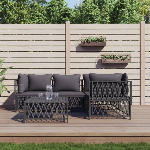 5-Piece Garden Lounge Set with Cushions Anthracite Steel - Image 9