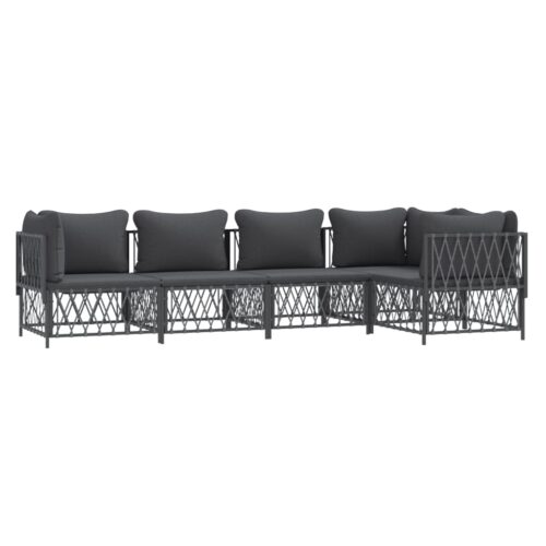 5-Piece Garden Lounge Set with Cushions Anthracite Steel - Image 2