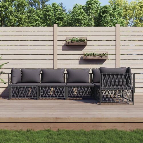 5-Piece Garden Lounge Set with Cushions Anthracite Steel - Image 8