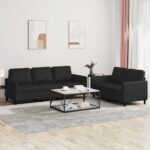 2-Piece Sofa Set with Cushions Black Faux Leather
