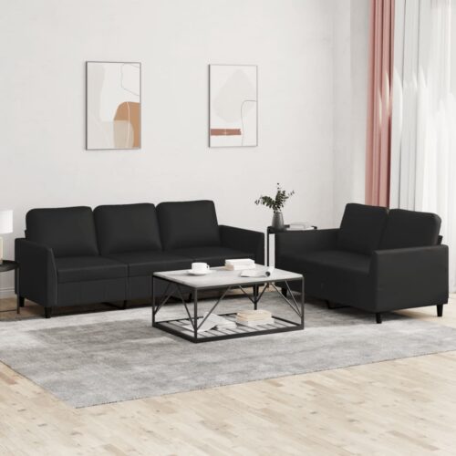 2-Piece Sofa Set with Cushions Black Faux Leather - Image 8