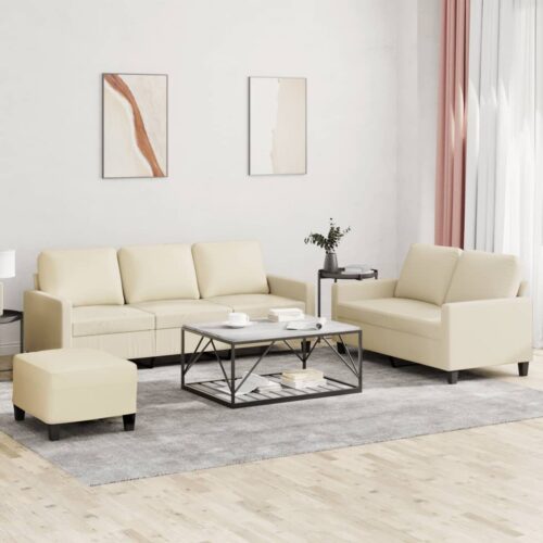 3pcs Sofa Ottoman Set 5-Seater Lounge Couch Foot Stool Chair Faux Leather Cream