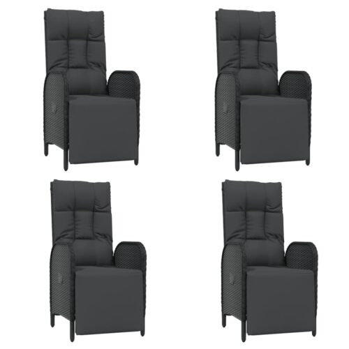 5-Piece Garden Dining Set with Cushions Black Poly Rattan Wicker Outdoor Patio Furniture - Image 4