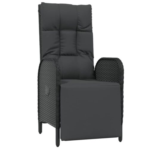 5-Piece Garden Dining Set with Cushions Black Poly Rattan Wicker Outdoor Patio Furniture - Image 5