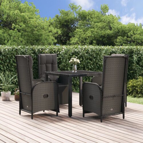 5-Piece Garden Dining Set with Cushions Black Poly Rattan Wicker Outdoor Patio Furniture - Image 12