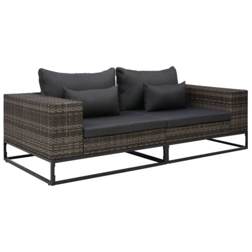 2-Piece Garden Sofa Set with Cushions Poly Rattan Grey