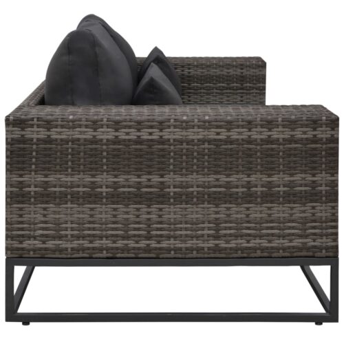 2-Piece Garden Sofa Set with Cushions Poly Rattan Grey - Image 3