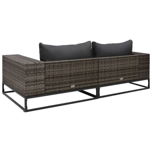 2-Piece Garden Sofa Set with Cushions Poly Rattan Grey - Image 4