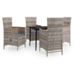 5-Piece Garden Dining Set with Cushions Grey