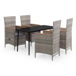 5-Piece Garden Dining Set with Cushions Grey