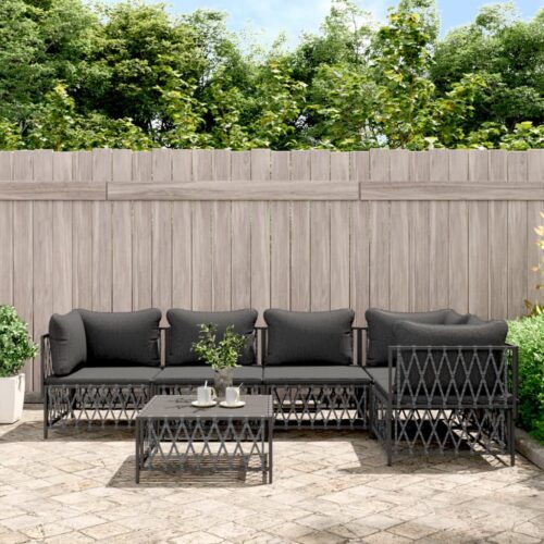 6-Piece Garden Lounge Set Outdoor Patio Sofa Chairs Furniture Anthracite Steel - Image 10