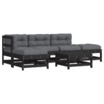 6-Piece Garden Lounge Set with Cushions Black Pine Wood Timber Outdoor Patio Furniture