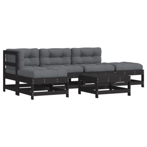 6-Piece Garden Lounge Set with Cushions Black Pine Wood Timber Outdoor Patio Furniture
