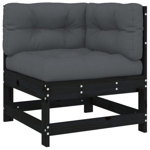 6-Piece Garden Lounge Set with Cushions Black Pine Wood Timber Outdoor Patio Furniture - Image 4