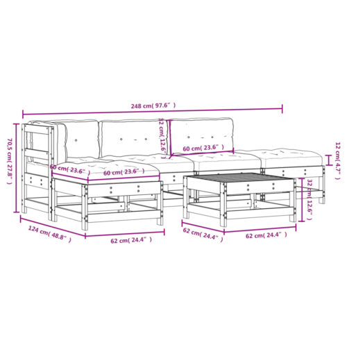 6-Piece Garden Lounge Set with Cushions Black Pine Wood Timber Outdoor Patio Furniture - Image 9