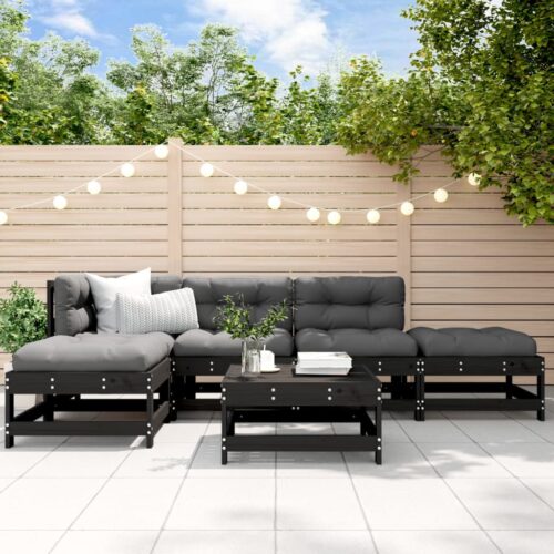 6-Piece Garden Lounge Set with Cushions Black Pine Wood Timber Outdoor Patio Furniture - Image 10