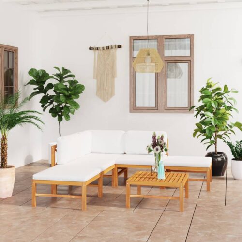 6-Piece Garden Lounge Set with Cream Cushions Acacia Wood Timber Outdoor Patio Furniture - Image 11