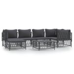 7-Piece Garden Lounge Set with Cushions Anthracite Steel Outdoor Patio Lounge Furniture