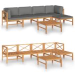 6-Piece Garden Lounge Set with Grey Cushions Acacia Wood Timber Outdoor Patio Furniture
