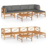 6-Piece Garden Lounge Set with Grey Cushions Acacia Wood Timber Outdoor Patio Furniture