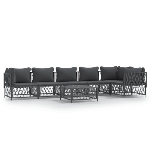 7-Piece Garden Lounge Set with Cushions Anthracite Steel Outdoor Patio Lounge Furniture