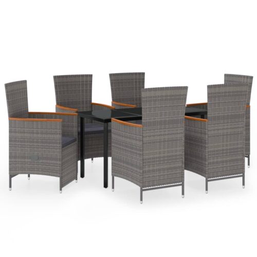 7-Piece Garden Dining Set with Cushions Grey Outdoor Patio Lounge Furniture