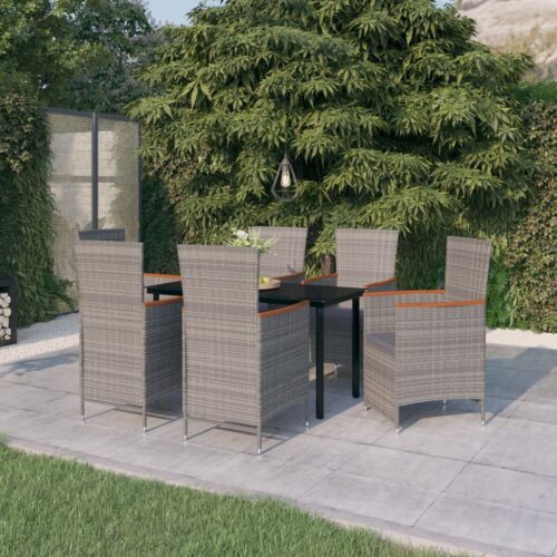 7-Piece Garden Dining Set with Cushions Grey Outdoor Patio Lounge Furniture - Image 12