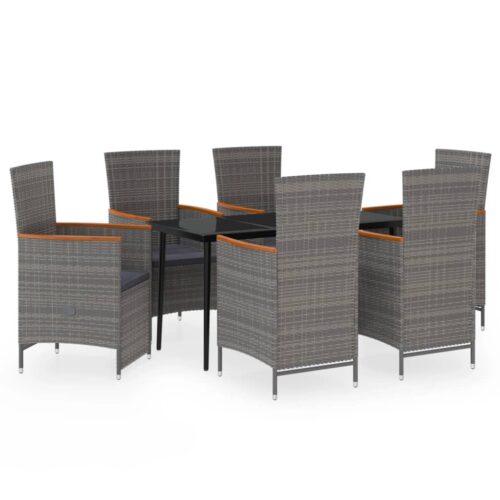 7-Piece Garden Dining Set with Cushions Grey Outdoor Patio Lounge Furniture