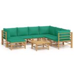 8-Piece Garden Lounge Set with Green Cushions Bamboo
