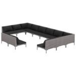 12-Piece Garden Lounge Set with Cushions Poly Rattan Wicker Outdoor Patio Furniture Dark Grey
