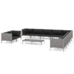 12-Piece Garden Lounge Set with Cushions Poly Rattan Wicker Outdoor Patio Furniture Dark Grey