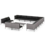 14-Piece Garden Lounge Set with Cushions Poly Rattan Wicker Outdoor Patio Furniture Dark Grey