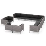 13-Piece Garden Lounge Set with Cushions Poly Rattan Wicker Outdoor Patio Furniture Dark Grey