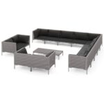 14-Piece Garden Lounge Set with Cushions Poly Rattan Wicker Outdoor Patio Furniture Dark Grey