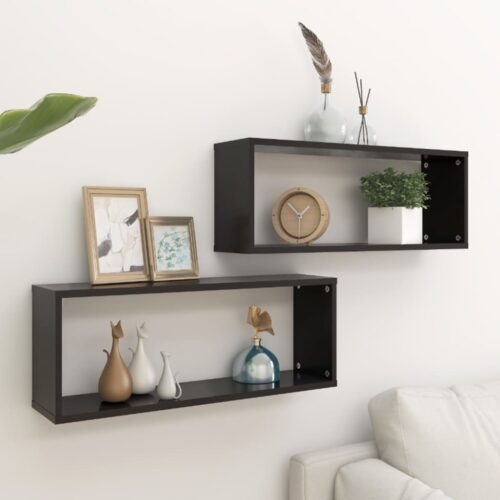 Wall Cube Shelves 2pcs Black 60x15x23cm Engineered Wood