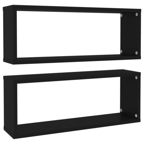 Wall Cube Shelves 2pcs Black 60x15x23cm Engineered Wood - Image 2