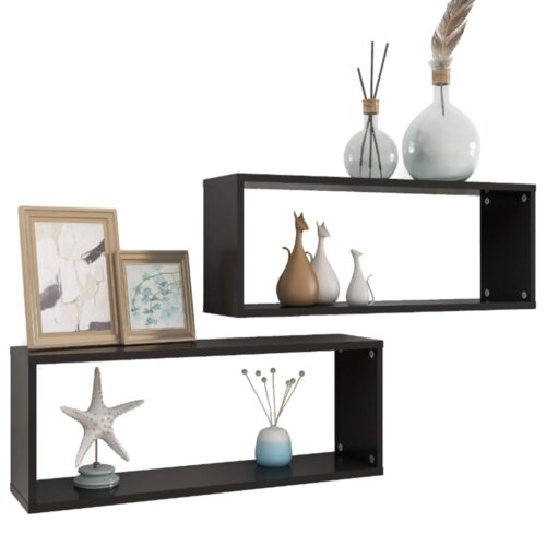 Wall Cube Shelves 2pcs Black 60x15x23cm Engineered Wood - Image 3