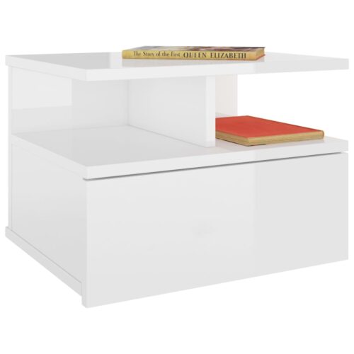 Floating Nightstand High Gloss White 40x31x27cm Engineered Wood - Image 3