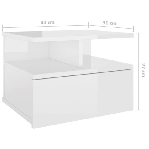 Floating Nightstand High Gloss White 40x31x27cm Engineered Wood - Image 7