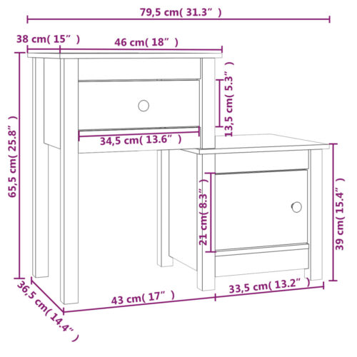 Bedside Cabinet 79.5x38x65.5cm Solid Wood Pine - Image 7