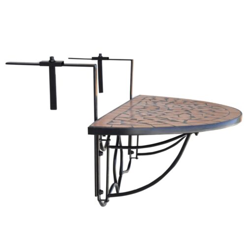 Mosaic Terracotta Hanging Balcony Table Garden Patio Coffee Tea Side Hook Stand - Image 3